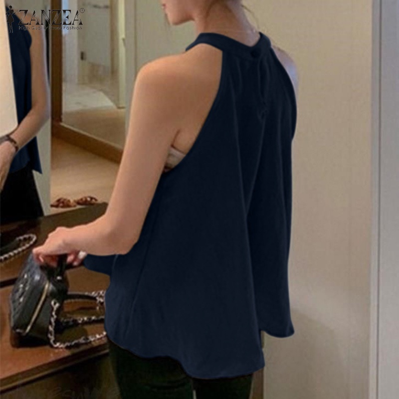 Zanzea Áo Thun Sát Nách Cổ Tròn Dáng Rộng Phối Nút Thời Trang Cho Nữ
