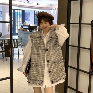 Áo vest, áo gile kẻ mix sơ mi Ulzang