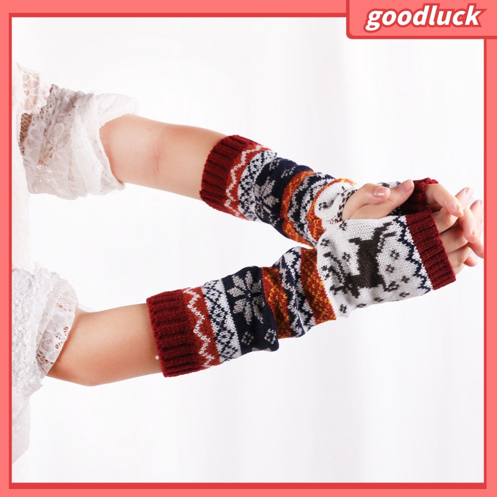 1 Đôi Găng Tay Dệt Kim Dày Giữ Ấm Cánh Tay Họa Tiết Bông Tuyết Tuần Lộc Giáng Sinh Thời Trang Thu Đông Cho Nữ