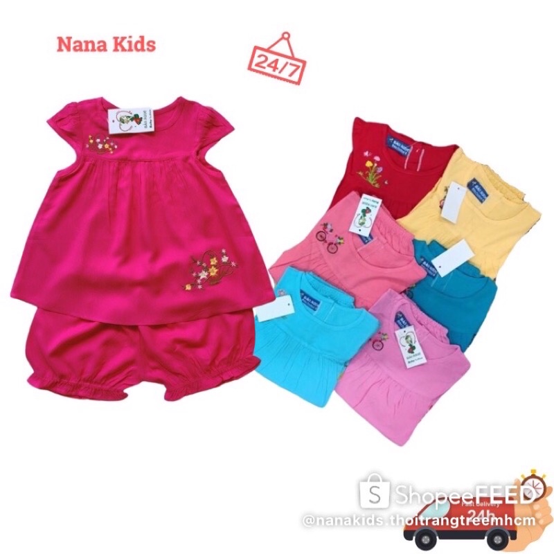 Bộ tole lanh short đùi bé gái Bảo Ngọc chất tole lanh loại 1 mát nhẹ và bền đẹp, thấm hút mồ hôi tốt từ 4 tháng- 4 tuổi