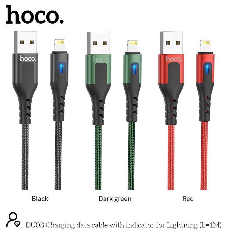 Cáp Sạc Lightning Báo Đèn Cho iPhone, iPad Hoco DU08 1M/2M - Sạc Nhanh 2.4A, Cáp Dây Dù Siêu Bền [CHÍNH HÃNG]