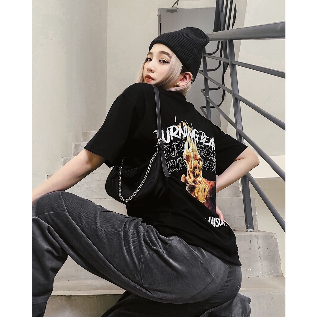 Áo Thun Tay Lỡ MIKENCO Burning Bear, áo phông unisex Form rộng oversize, chất liệu Cotton. KKIM Shop