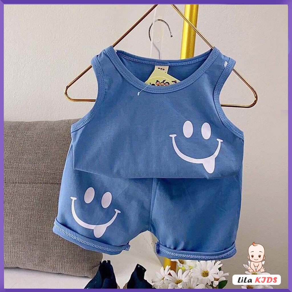 Bộ ba lỗ hình mặt cười cho bé LiLa Kids, Bộ sát nách chất coton cho bé 6-20kg