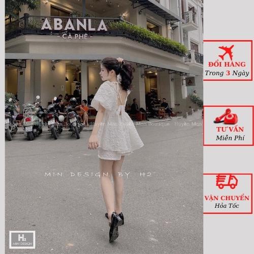 Set áo kiểu gấm nữ babydoll tay bồng nơ lưng tiểu thư bánh bèo kèm quần short đi biển ulzzang Hàn Quốc
