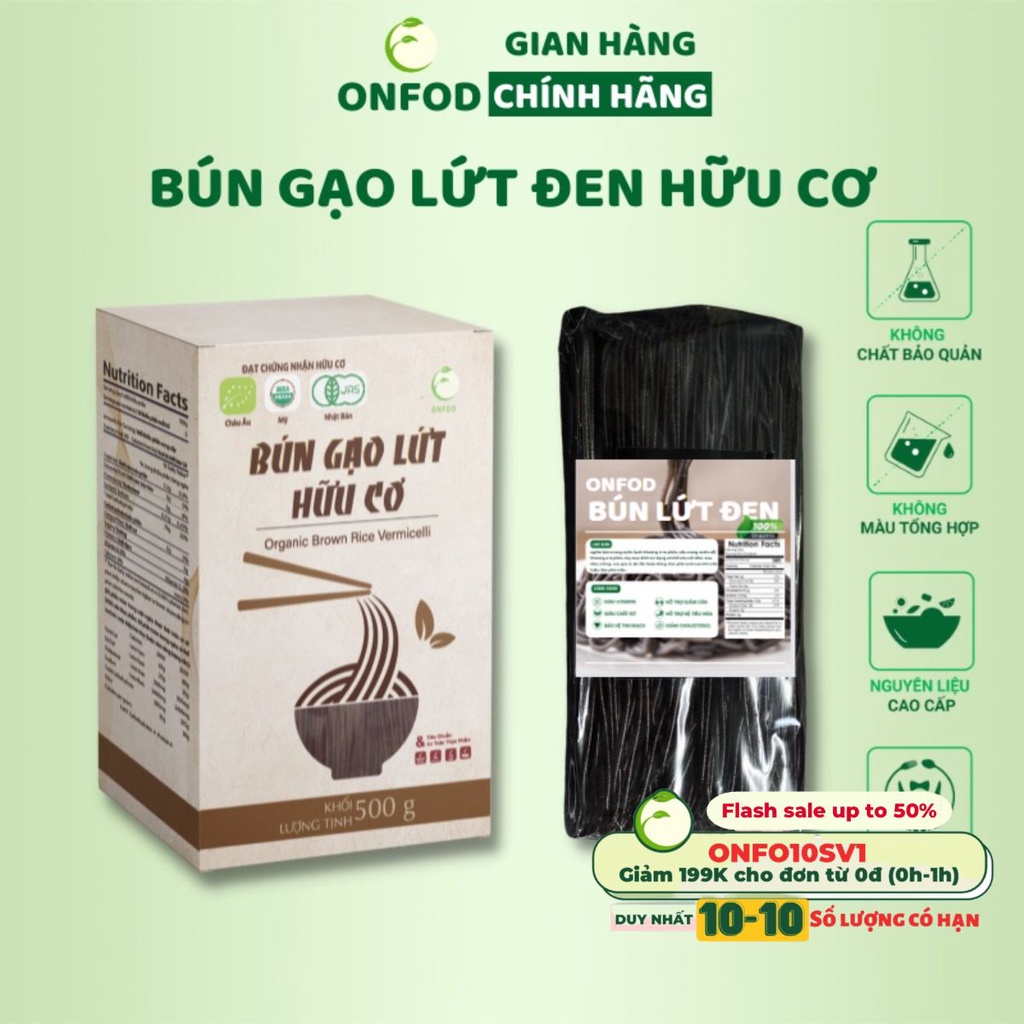 Bún gạo lứt đen hữu cơ ONFOD ăn kiêng giảm cân thực dưỡng eatclean cho người tiểu đường gym yoga bà bầu 500g