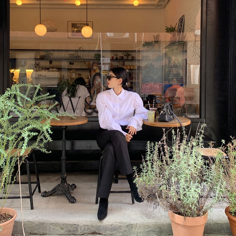 Áo sơ mi trắng tay phồng chia khúc phong cách Hàn Quốc thời trang mùa xuân cho nữ 172803