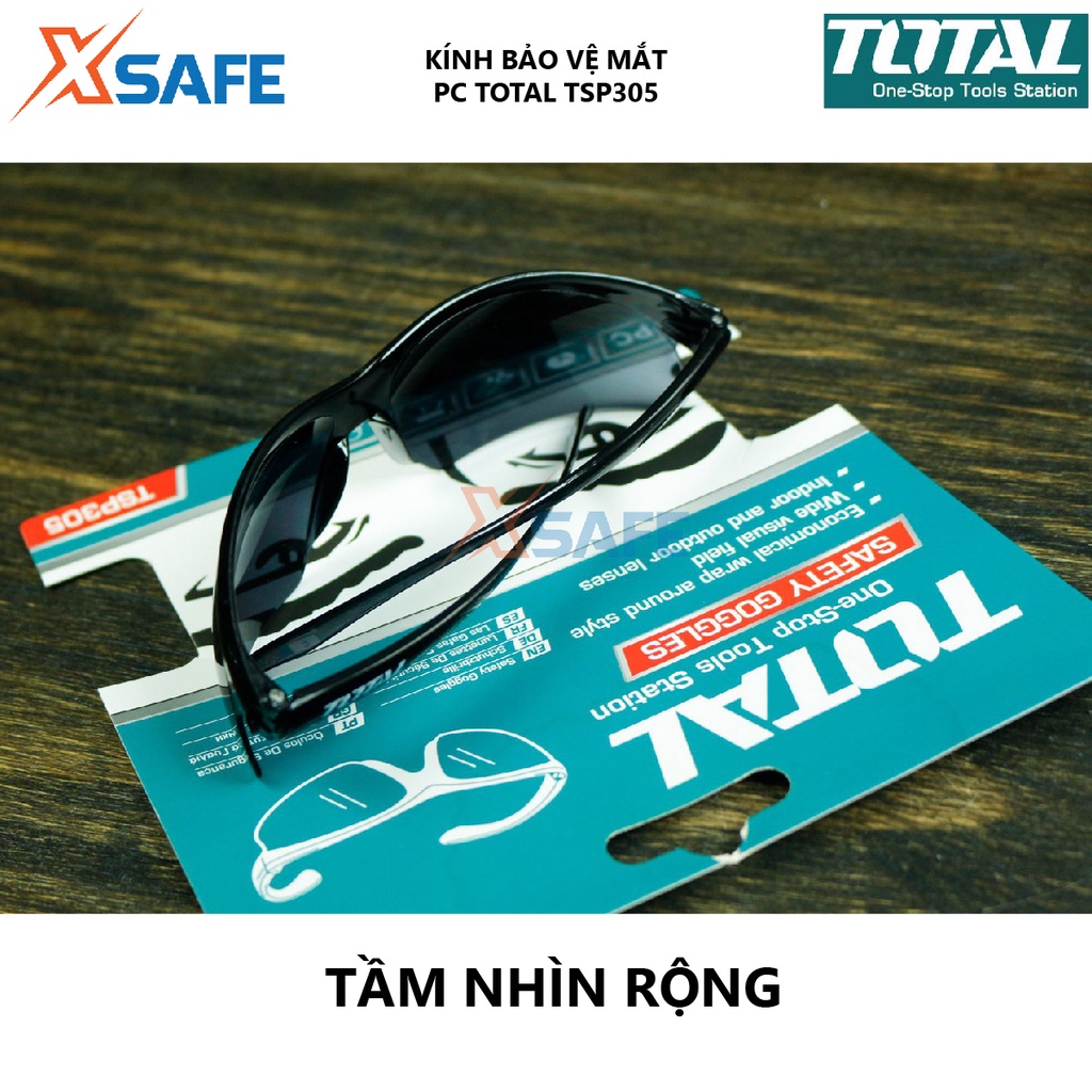 Kính bảo hộ lao động TOTAL TSP305 Kính đen bảo vệ thợ hàn, nhựa dẻo độ bền cao, thiết kế ôm trọn chắc chắn, thoải mái