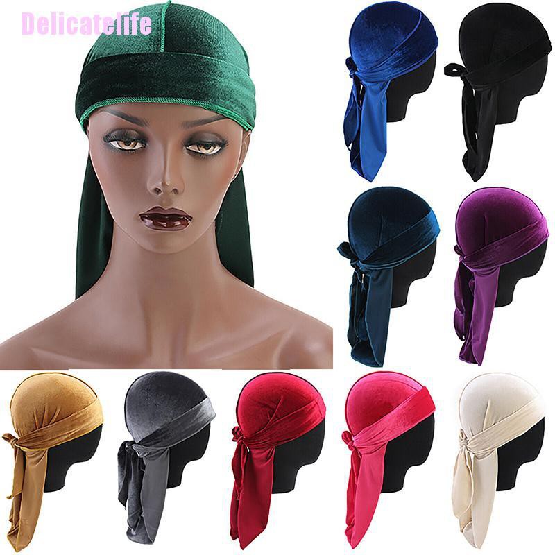 ❤Delicatelife❤ Men Women Velvet Durag Turban Cap Chemo Bandana Hats Pirate Headscarf