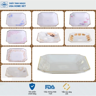 Đĩa vuông viền vàng 22K các mẫu hoa văn Thủy Tinh Ngọc USA Homeset cao cấp nhập khẩu chính hãng