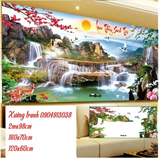 Tranh đính đá phong cảnh lưu thuỷ sinh tài 160x70cm