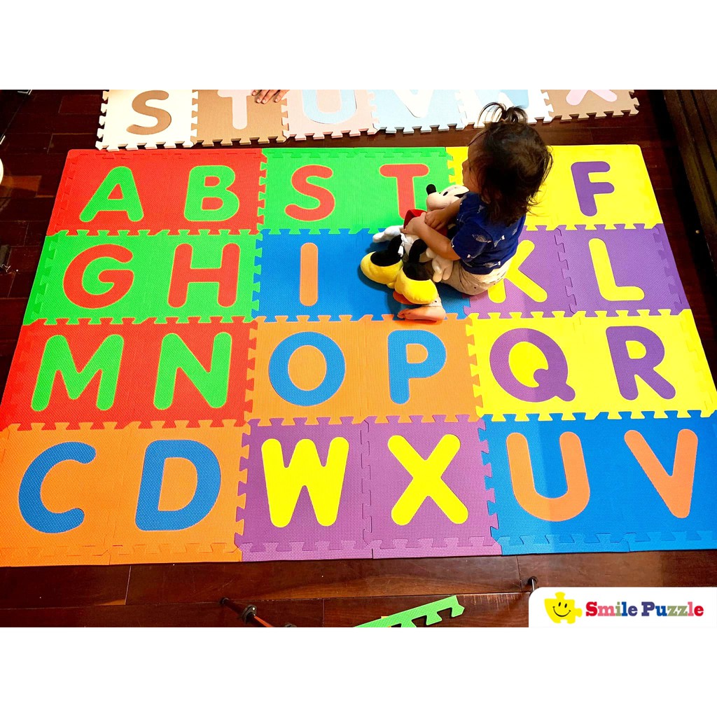 THẢM XỐP CHO BÉ- KHÔNG MÙI-Chữ Cái Viền Ngoài (26 miếng, 1,2mx1,8m) Smile Puzzle TIÊU CHUÂN CHÂU ÂU.