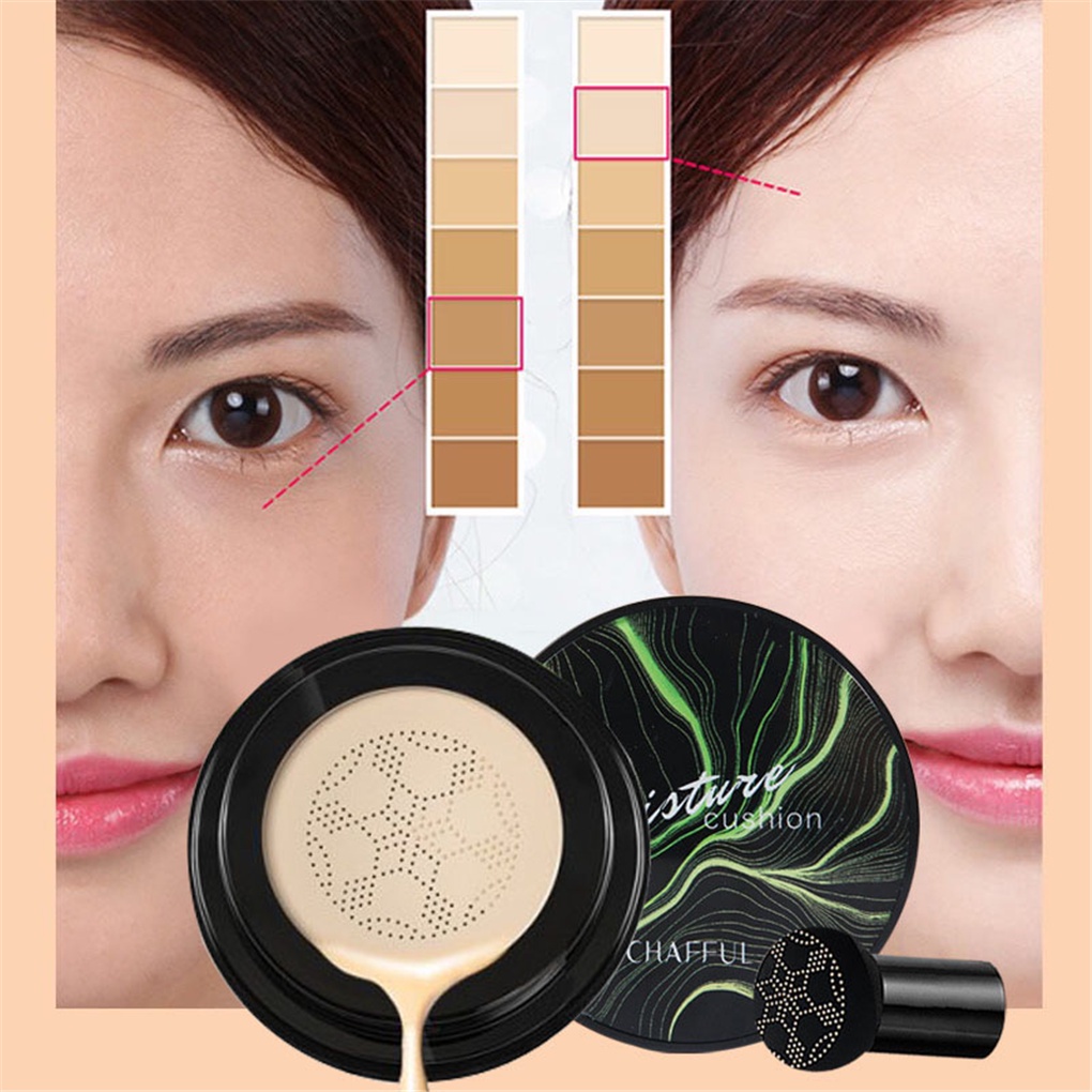 Kem nền dạng cushion tích hợp kem foundation kem BB và kem che khuyết điểm cùng cọ đầu nấm nhỏ dành cho trang điểm