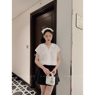 Áo lụa tay hến cúc trai C'est la vie