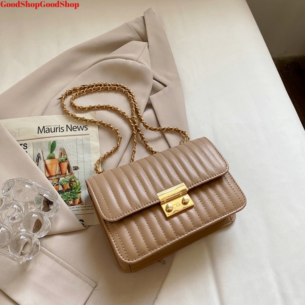 ( XẢ KHO CỰC RẺ ) Túi nữ đeo chéo đeo vai kẹp nách cao cấp, thời trang hàn quốc phối kẻ sọc và khoá cài cực đẹp NEW-0051