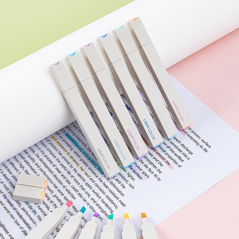 Set 6 bút highlight đánh dấu pastel vuông màu pastel xinh xắn trang trí sổ bullet journal