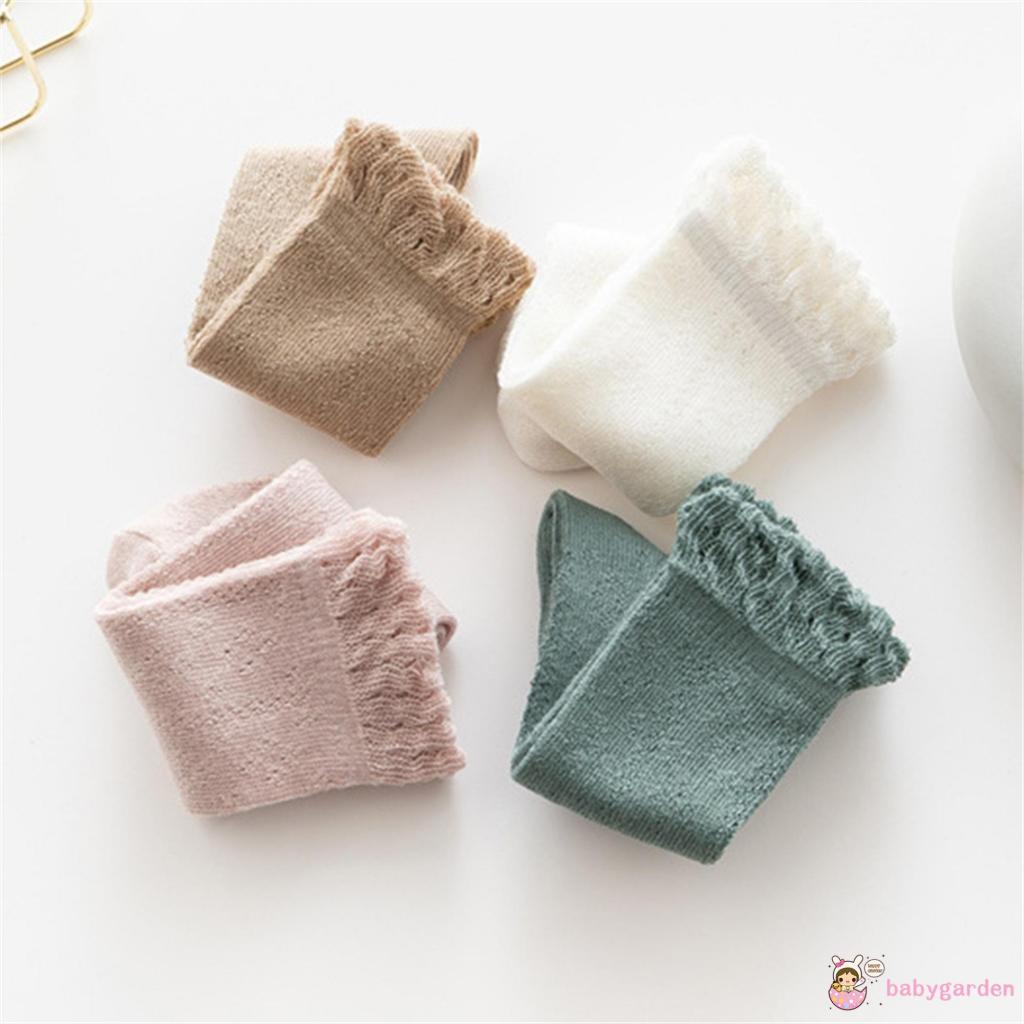 Đôi Vớ Dài Qua Gối Phối Lưới Màu Trơn Thời Trang Dành Cho Bé Gái 0-3 Tuổi