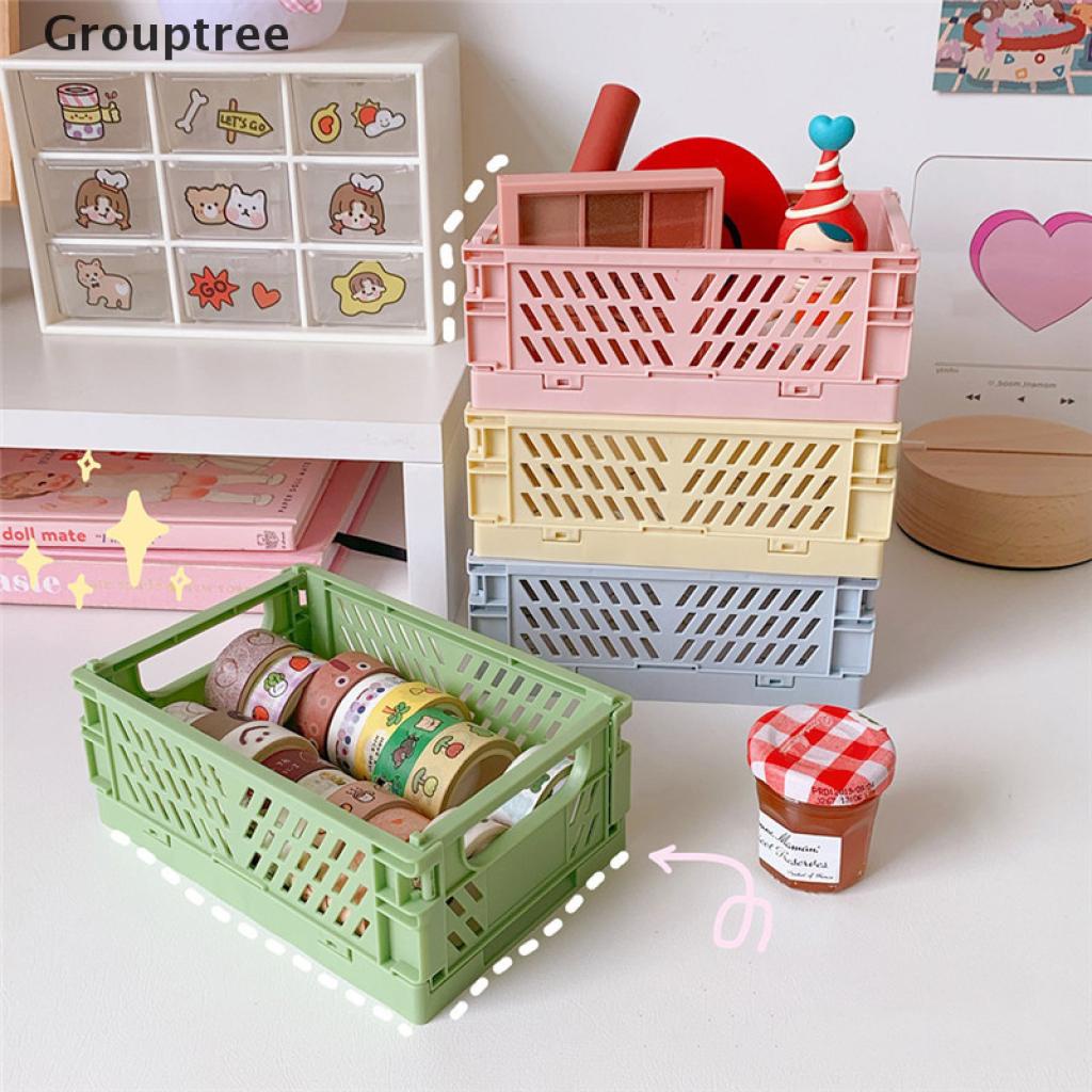 Giỏ nhựa mini đựng đồ dùng / mỹ phẩm để bàn có thể gấp gọn tiện dụng