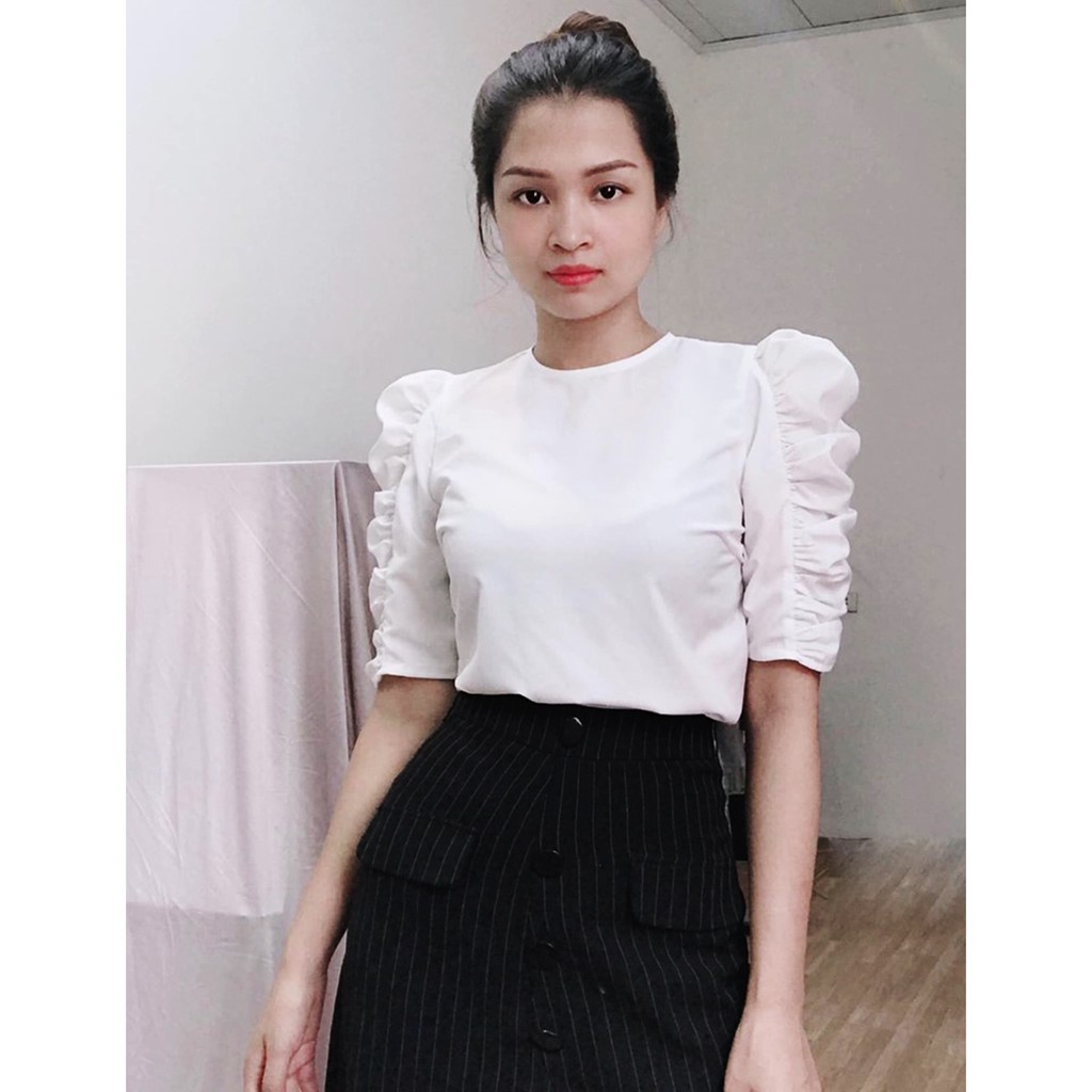 Áo sơ mi nữ trắng tay lửng💖Ảnh thật💖 Áo trắng kiểu sang trọng dự tiệc | BigBuy360 - bigbuy360.vn