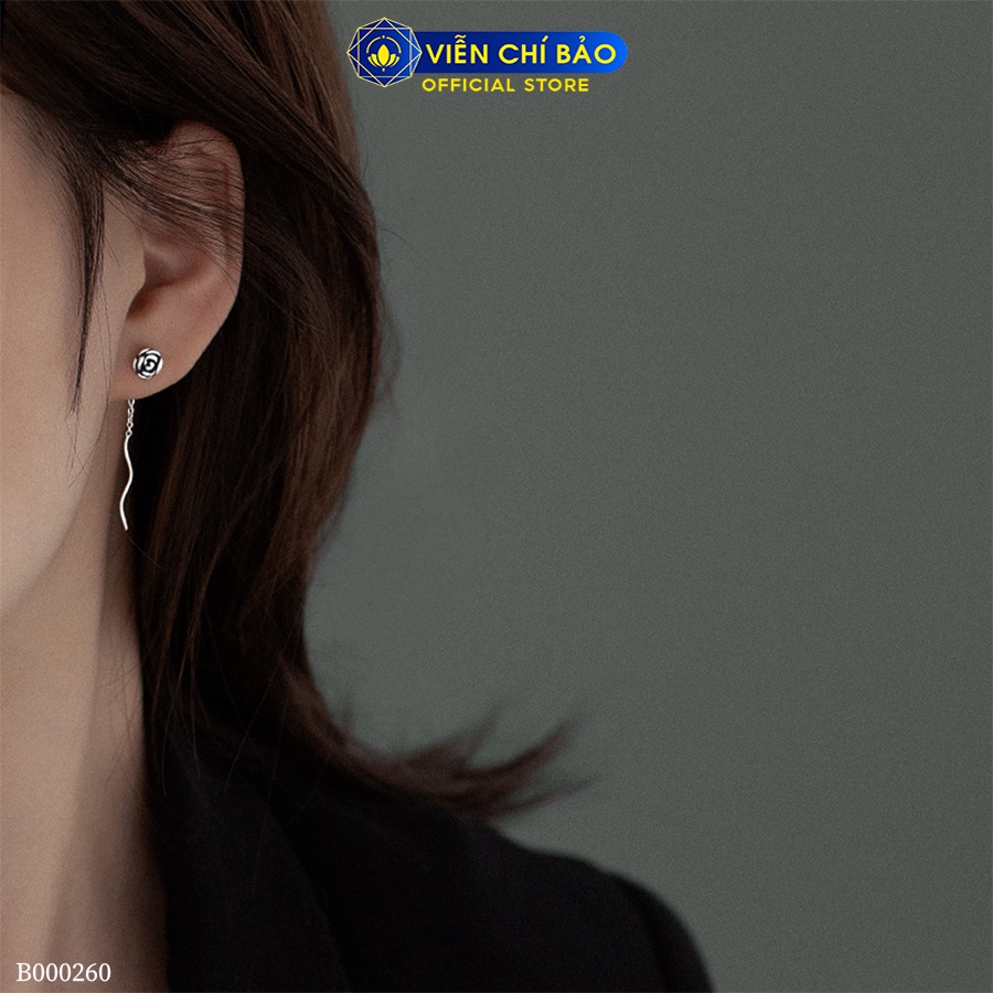 Bông tai bạc nữ Black Rose chất liệu bạc 925 thời trang phụ kiện trang sức Viễn Chí Bảo B000260