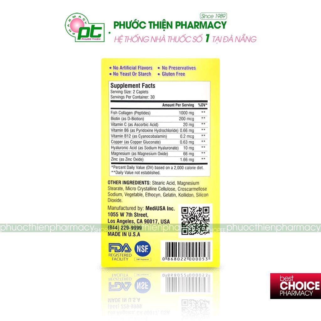 Viên uống giúp làm đẹp da, săn chắc da Super Collagen + C MediUSA Lọ 60 Viên - Ngăn ngừa lão hóa, sáng da