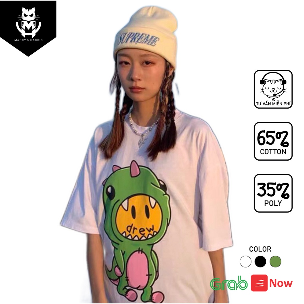 Áo thun tay lỡ form rộng ESTINI áo thun Unisex nữ nam chất cotton vải dày Khủng Long Drew