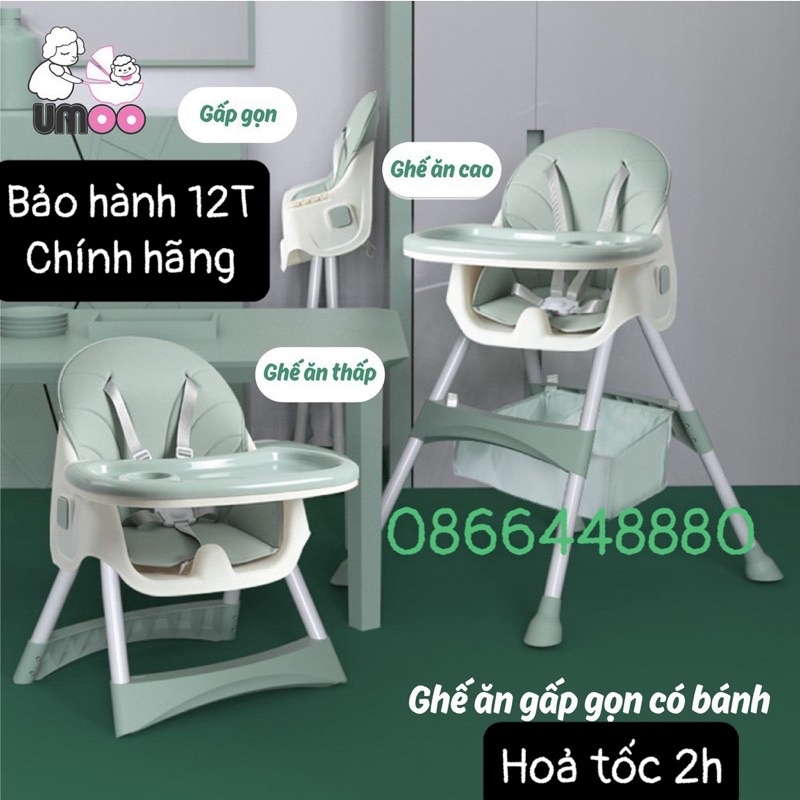 Hoả tốc 2h Ghế Ăn Dặm Umoo Cao Cấp Có Bánh Xe và Gấp Gọn Tiện Dụng