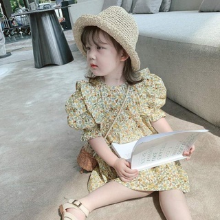 Đầm Tay Ngắn In Hoa Kiểu Hàn Quốc Thời Trang Mùa Hè Cho Bé Gái