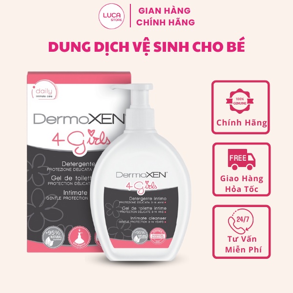 Dung dịch vệ sinh DermoXEN 4Girls 200ml, nước vệ sinh phụ nữ dịu nhẹ dành cho bé gái từ 3-14 tuổi - Luca Store