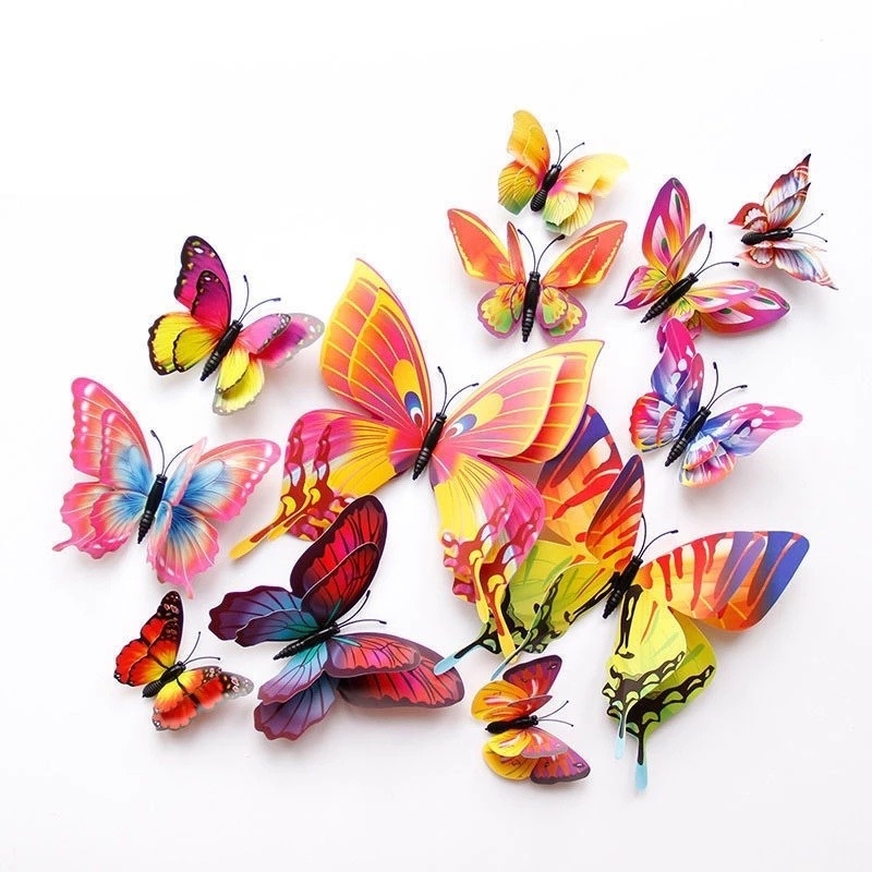 12 Sticker Dán Tường Họa Tiết 3D Hình Con Bướm Dùng Trang Trí Nhà