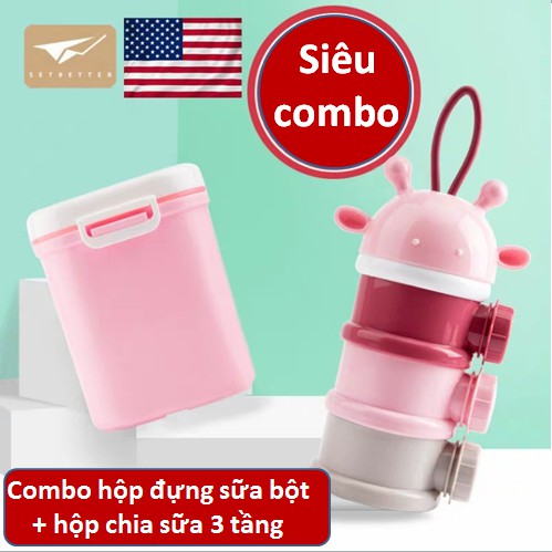 (VIDEO)Combo hộp đựng sữa bột + hộp chia sữa 3 tầng