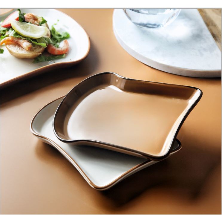 Đĩa sứ đựng thức ăn hình bánh mì sandwich có chữ Bakery - Ceramic sandwich shaped plate
