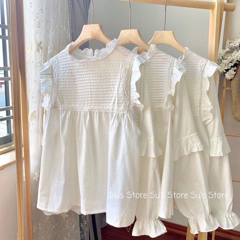 Áo Babydoll viền bèo xếp ly ngực Ulzzang M03 ( hình thật, hàng có sẵn)