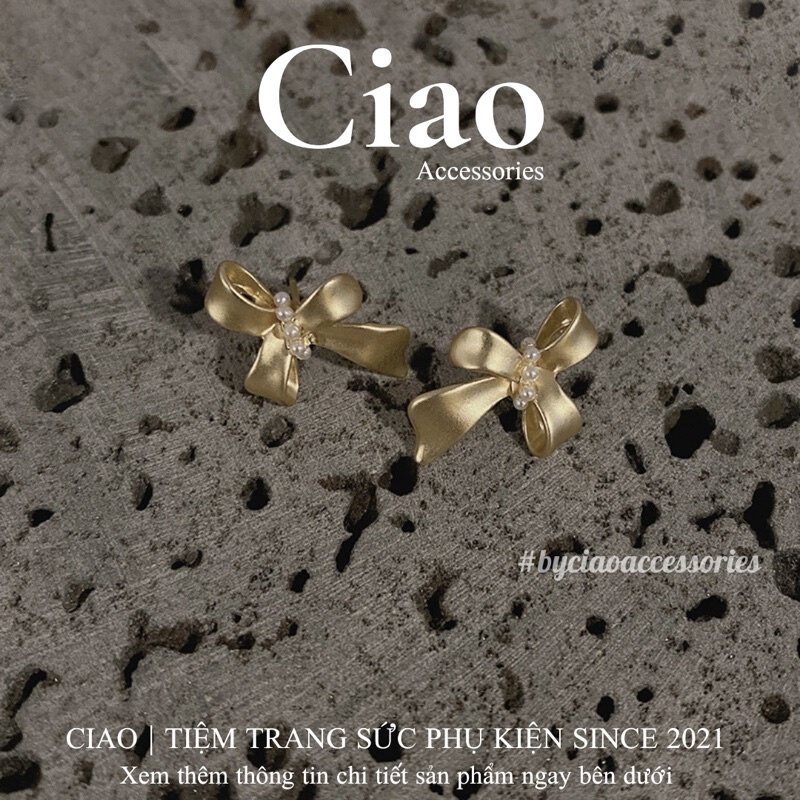 [HOẢ TỐC 1H] Khuyên tai/ Bông tai mạ bạc S925 thiết kế hình nơ đính hạt trai Morela Ciao