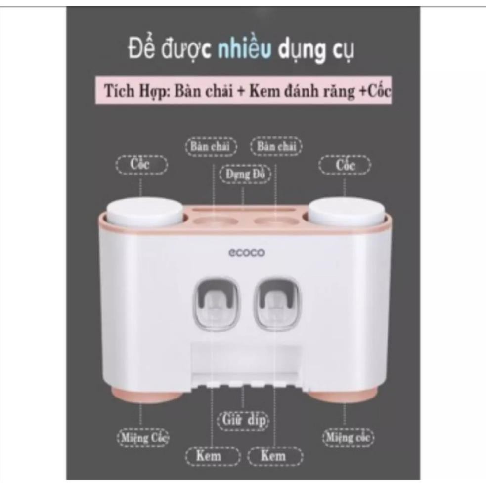 Bộ nhả kem đánh răng, lấy kem đánh răng tự động ECOCO cao cấp kèm miếng dán cường lực và 4 cốc đánh răng sang trọng