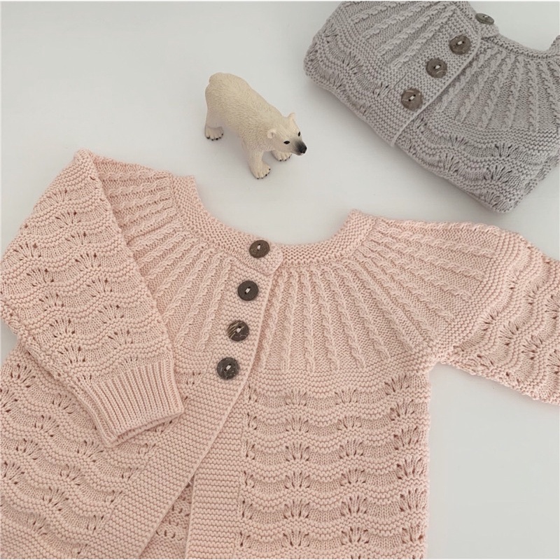 Áo khoác cardigan dệt kim màu trơn cho bé gái