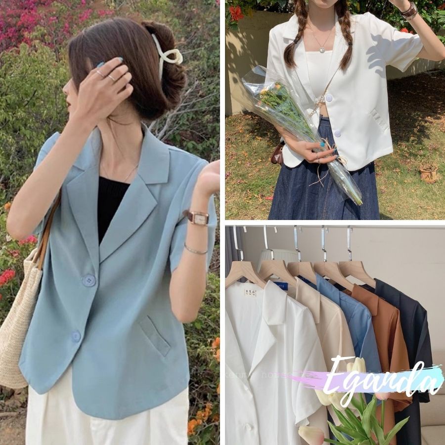 Áo blazer nữ tay ngắn kiểu dáng croptop thanh lịch cho nữ, áo khoác Blazer nữ cộc tay dáng ngắn croptop kiểu vest 1 lớp