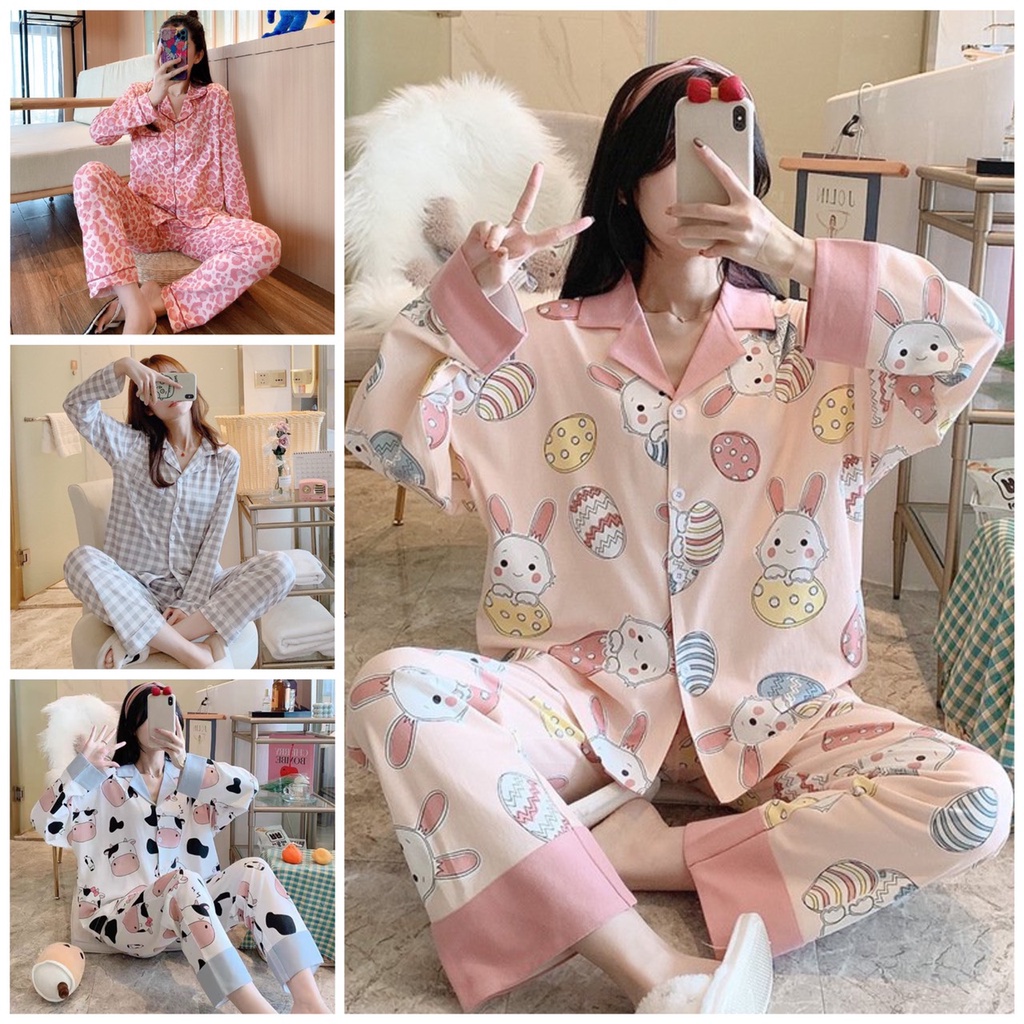 Đồ Bộ Nữ Pijama Mặc Nhà, Bộ Ngủ Dài Tay Thu Đông Chất Cotton Sợi Tơ Sữa Có Bigsize Béo Gầy Bầu Bí Mặc Thoải Mái