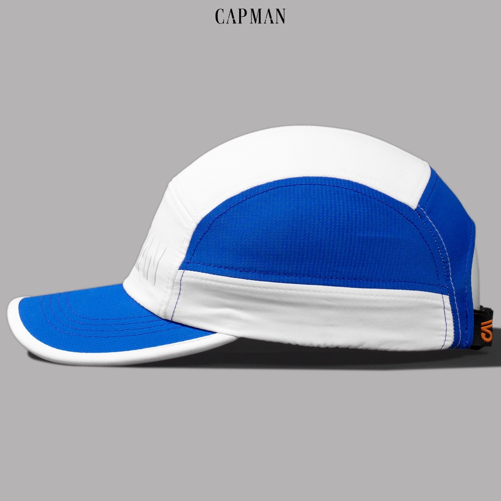 Mũ lưỡi trai phom 5panel CAPMAN phong cách thể thao vải dù CM112 màu trắng xanh
