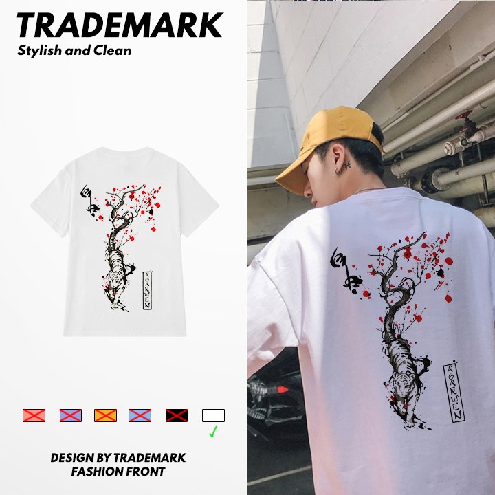 Áo phông tay lỡ HỔ ÔM GỐC CÂY, áo thun unisex form rộng trắng basic