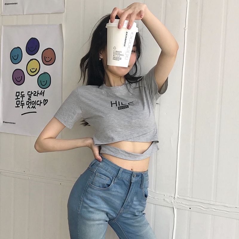 Áo Thun BH  Croptop Ngắn Tay Dáng Ôm Thời Trang Mùa Hè 2021 Dành Cho Nữ