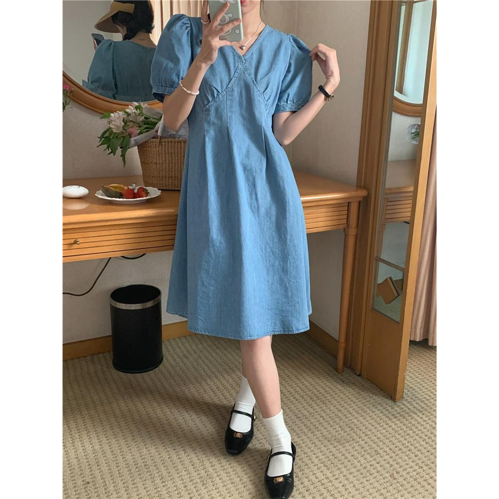 Đầm Denim Dáng Ôm Cổ Chữ V Thắt Eo Thời Trang Dành Cho Nữ 51273