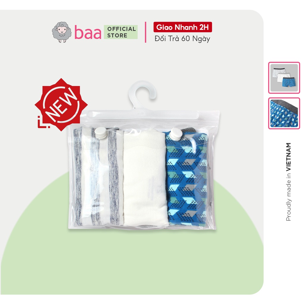 Bộ 3 quần lót cotton BAA BABY thoáng khí họa tiết cho bé trai từ 2 tuổi - 7 tuổi - BT-QL01C-01
