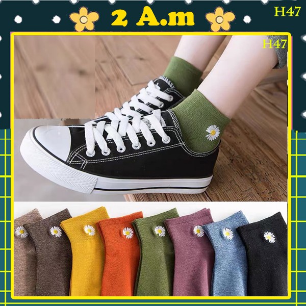 Tất Vớ Cổ Ngắn Nam Nữ Mắt Cá Hoạ Tiết Bông Hoa Unisex Hàn Quốc