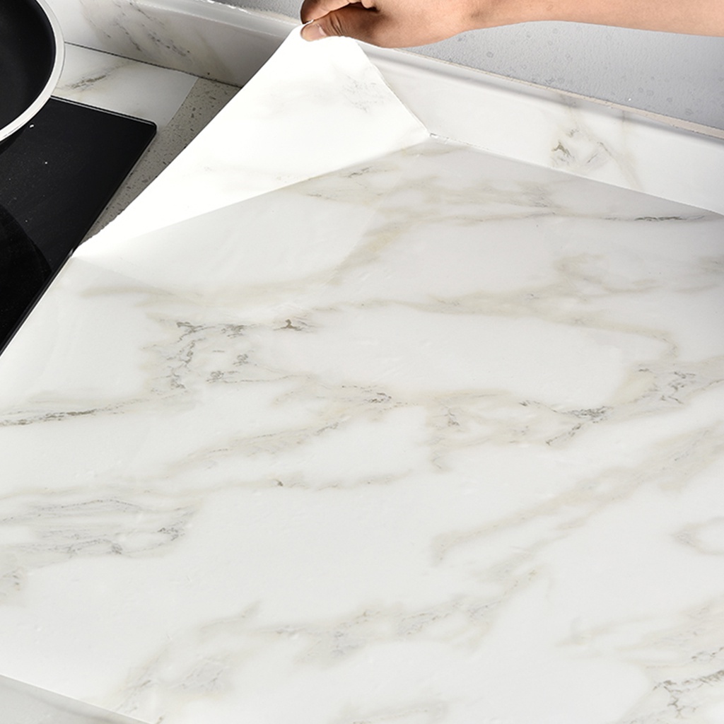 Decal dán bếp giả vân đá chống dầu mỡ tráng nhôm, giấy dán tường bàn học 3D chịu nhiệt, chống nước dễ dàng lau chùi