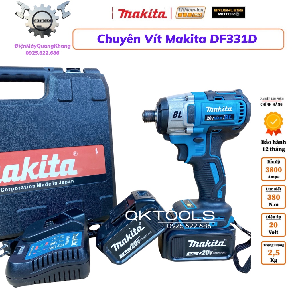 Máy chuyên vít dùng pin Makita DF331D Động cơ KHÔNG CHỔI THAN Kèm 2 PIN Máy hãng cho thợ bắn vít bắn tôn