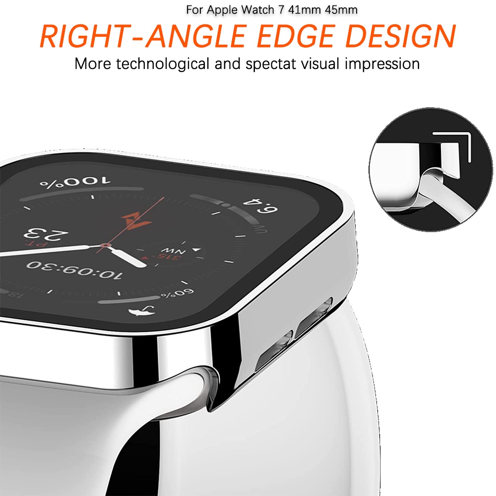 Ninki Ốp Bảo Vệ Bằng PC Cứng + Kính Cường Lực Bảo Vệ Màn Hình Cho Apple Watch Series 8/7 41mm 45mm, Full Protective Tempered Glass Film Hard PC Bumper Straight Edge Cover for iWatch 8/7 41/45mm