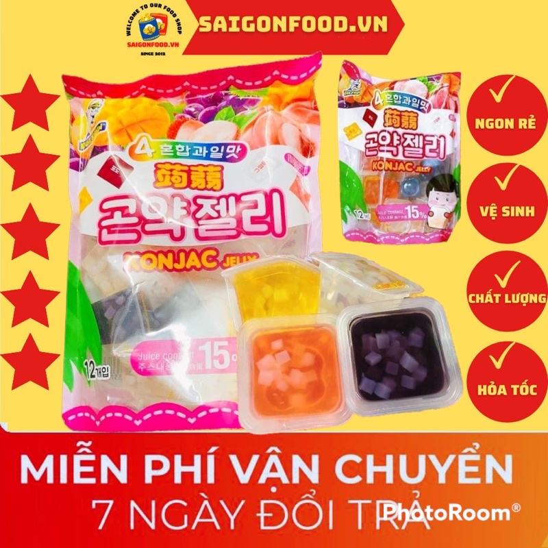 Thạch Trái Cây KONJAC JELLY Gói 400gr Mix 4 Vị Thơm Ngon Dai Dòn Mát Lịm Bổ Sung Vitamin C Từ Trái Cây Tươi