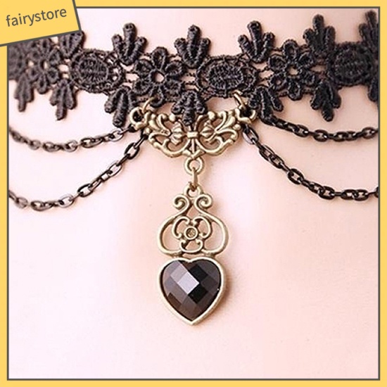 Vòng Cổ Choker Ren Hoa Phối Mặt Hình Trái Tim Phong Cách Gothic