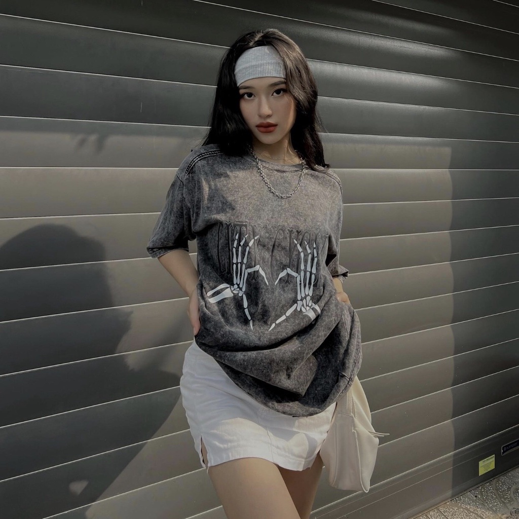 Áo thun nam nữ tay lỡ Acid Heart Bones oversize Jiang Store - áo phông oversize cotton unisex in hình Local Brand