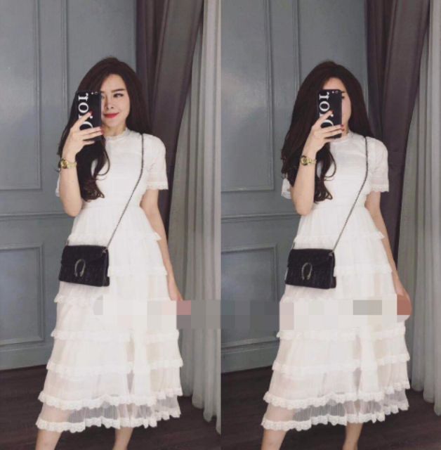 Freeship 99k TQ_Váy ren tầng